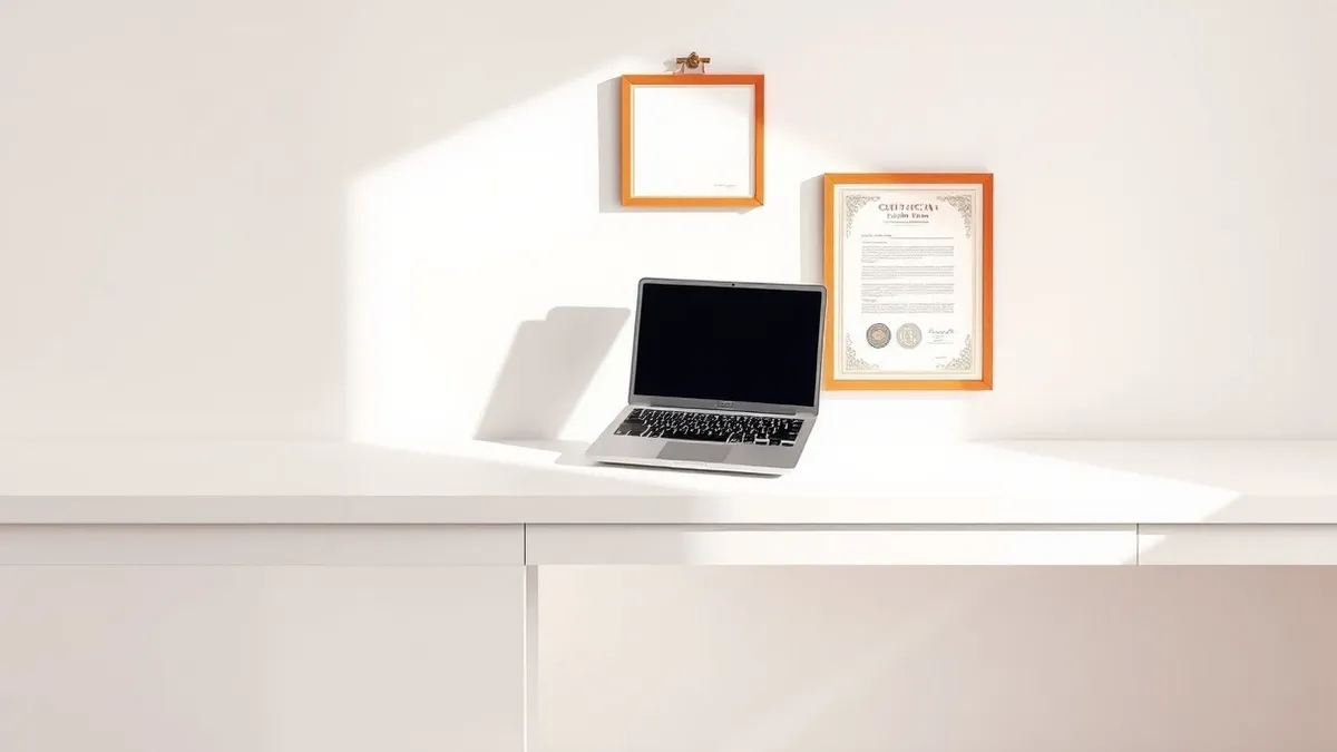 Illustration: A sleek white laboratory bench sits in an empty room.