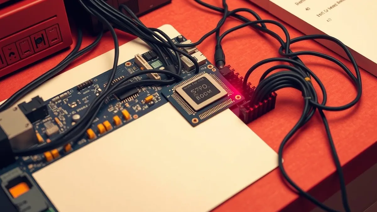 Illustration: A computer motherboard lies on a workbench.