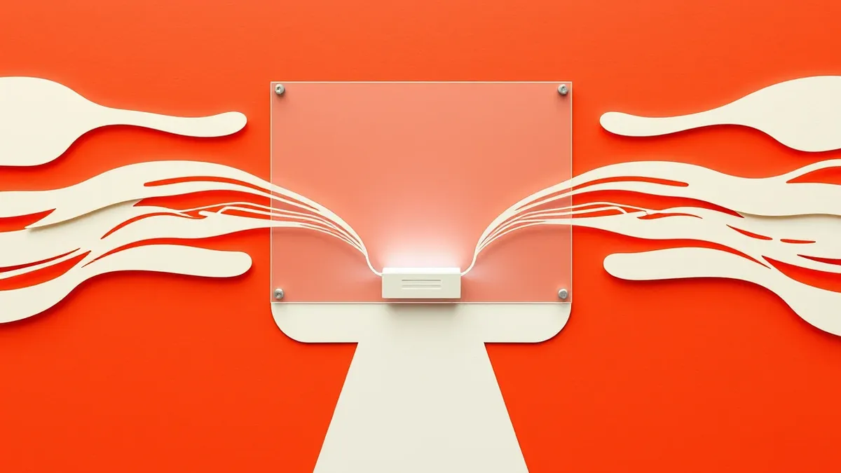 Illustration: A sleek white network traffic flow splits into two paths through a transparent glass barrier.