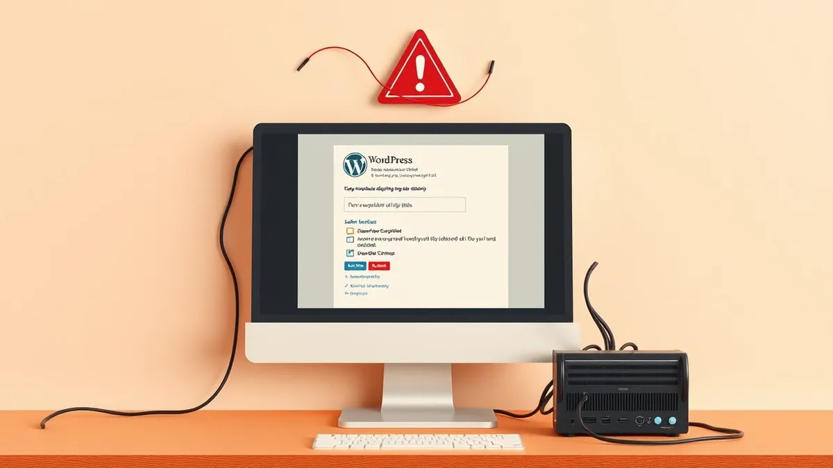 Illustration: A single WordPress installation interface sits on a blank monitor screen.