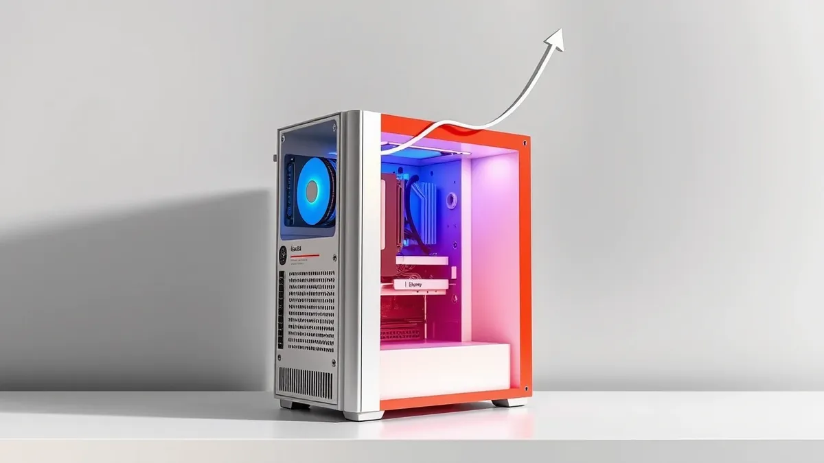 Illustration: A sleek, silver desktop computer tower sits on a clean white desk.