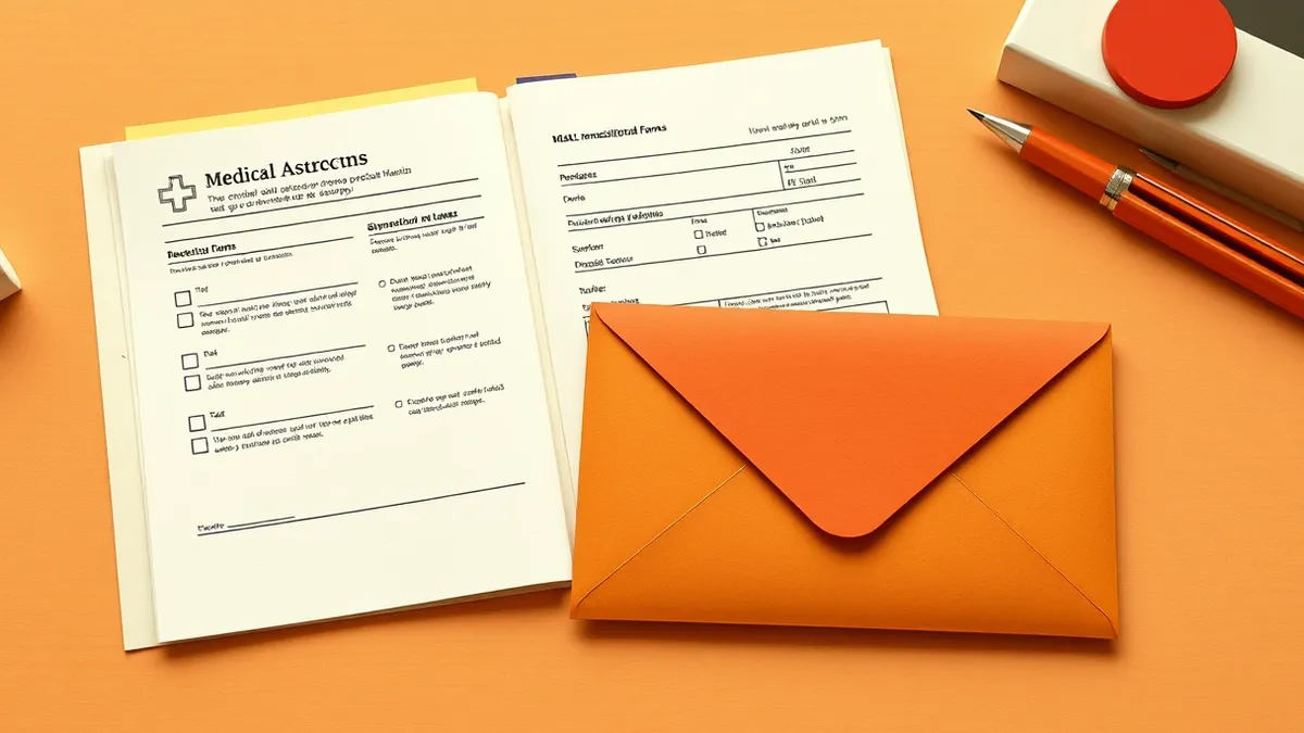 Illustration: A sealed manila envelope sits on a clean desk next to an open file folder.