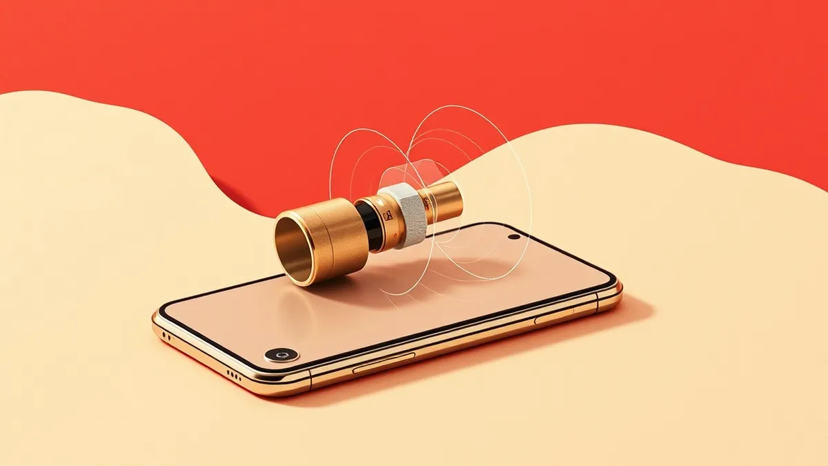 Illustration: A smartphone rests on a flat surface with a strong magnetic case attached to its back.