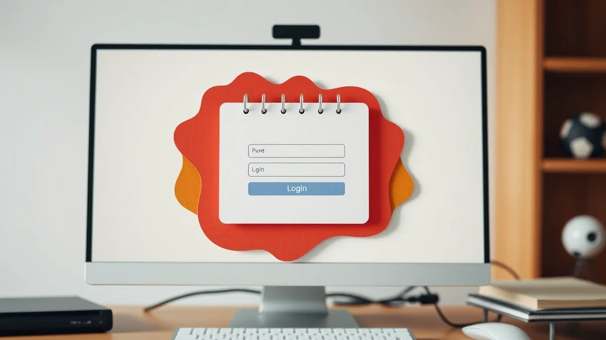 Illustration: A white calendar plugin interface sits on a blurred computer monitor, its login form frozen mid-action.