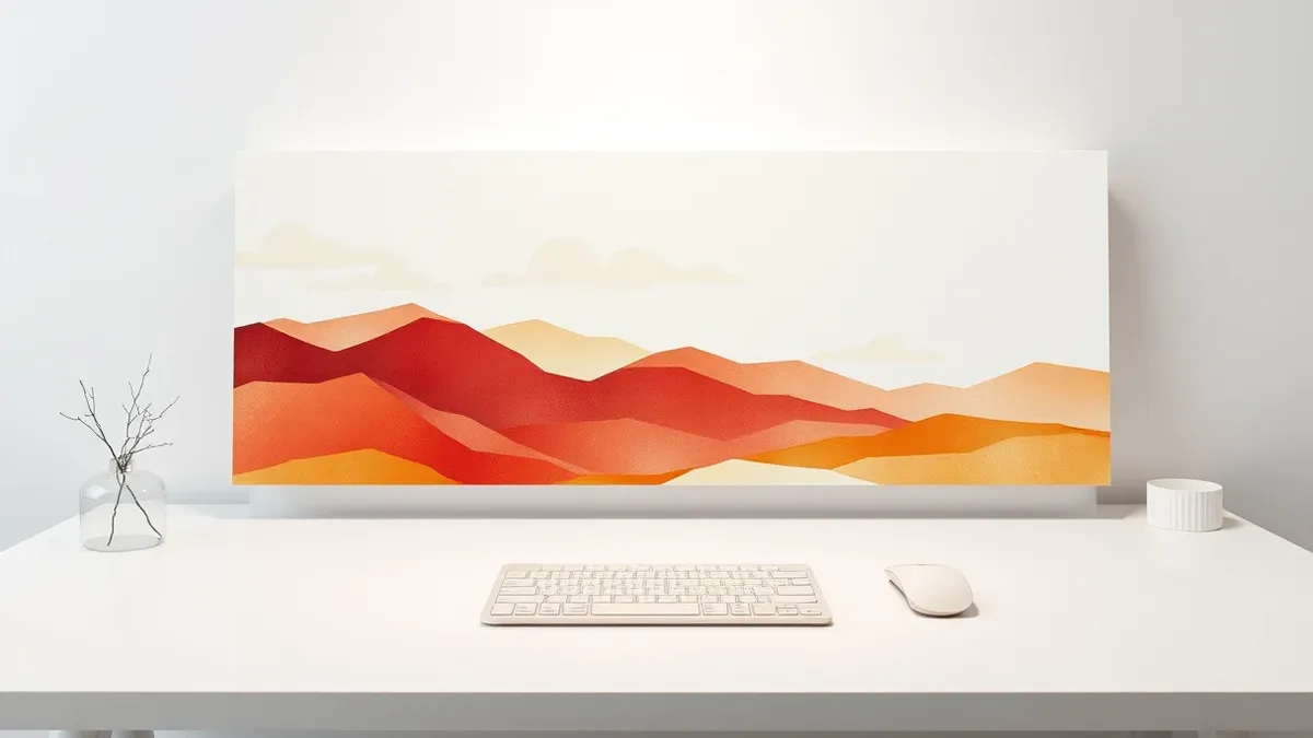 Illustration: A digital canvas displays a vibrant, abstract landscape painting.