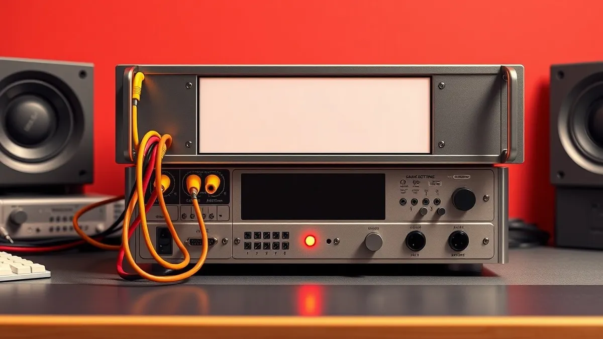 Illustration: A professional broadcast video encoder sits on a studio desk.