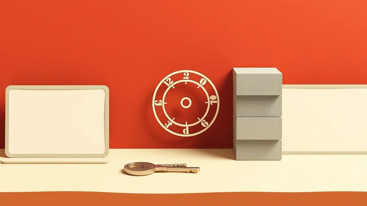Illustration: A central rotating cipher wheel sits beside a static stack of blank grey blocks.