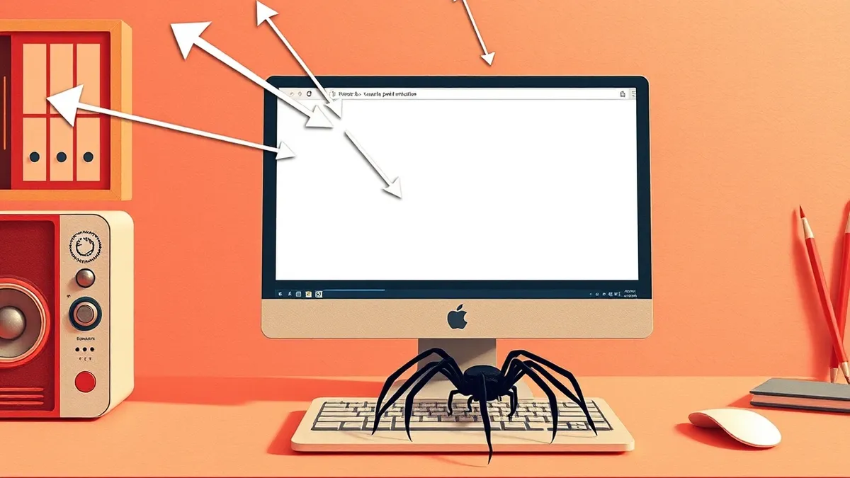 Illustration: A sleek Windows desktop computer sits in a quiet office, its monitor displaying a blank browser window.