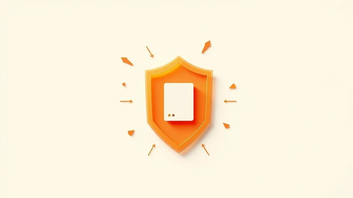 Illustration: Two translucent geometric shields float in a white void.