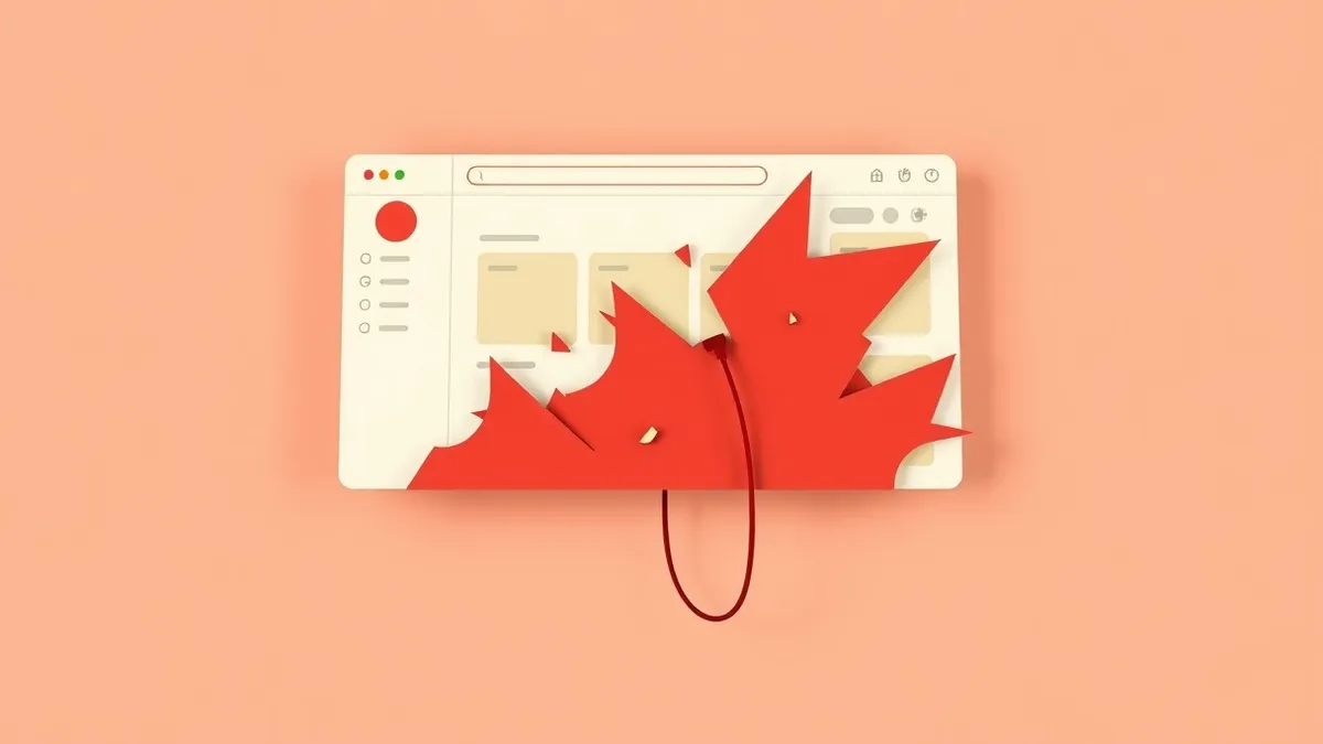 Illustration: A sleek website dashboard floats in mid-air with large chunks of its interface replaced by chaotic, jagged red and black abstract shapes.