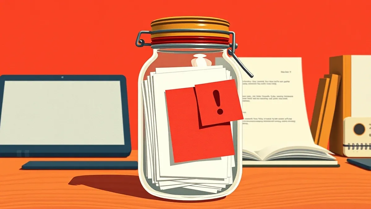 Illustration: A transparent glass jar with a metal clasp lid sits on a wooden desk.