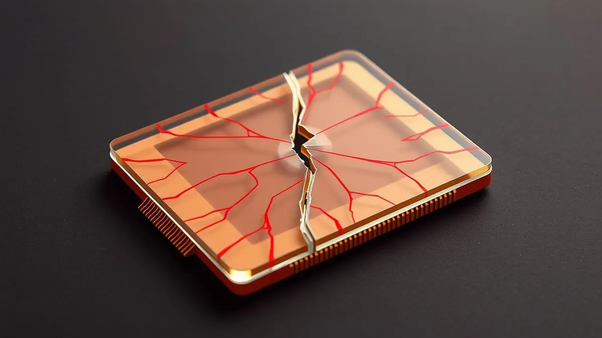 Illustration: A sleek, transparent silicon chip rests on a dark surface.