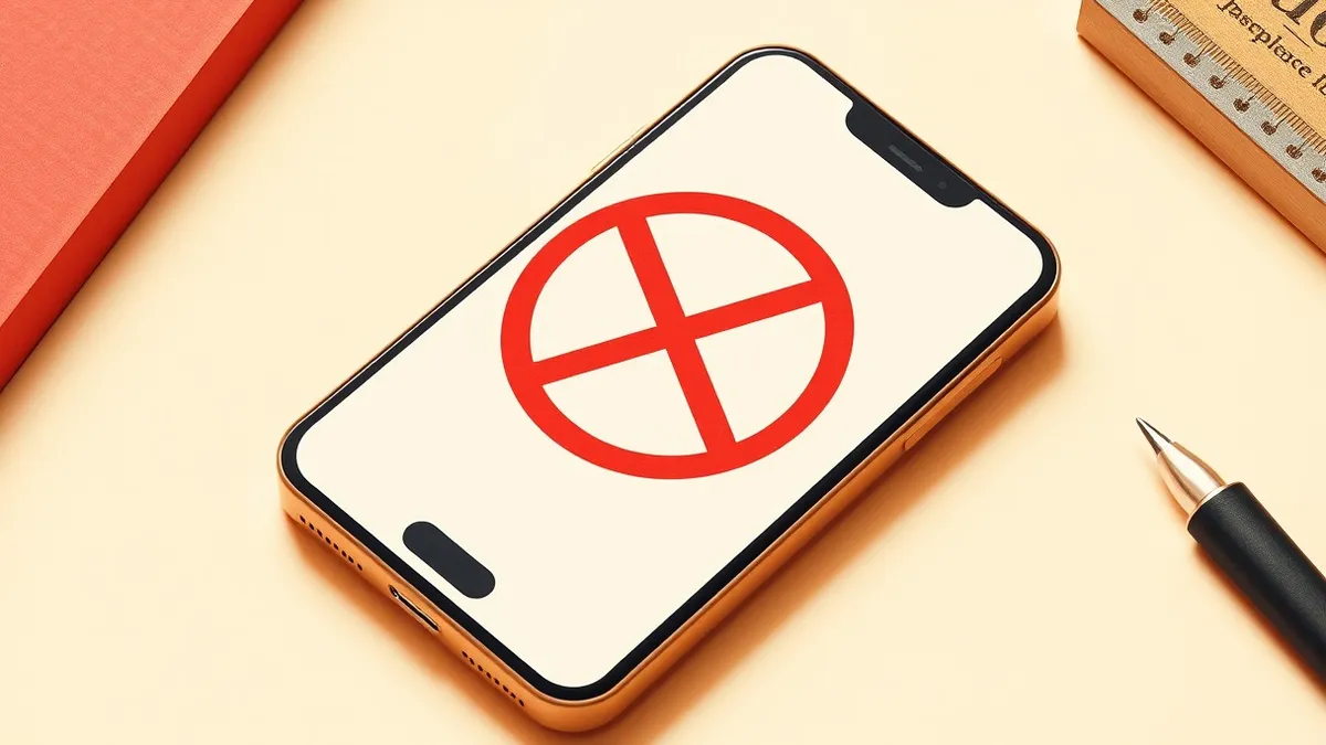 Illustration: A sleek smartphone rests on a desk with its screen displaying a blank social media interface.