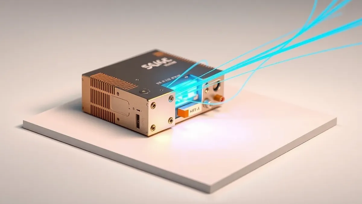 Illustration: A compact, metallic optical switch module sits on a clean white surface.