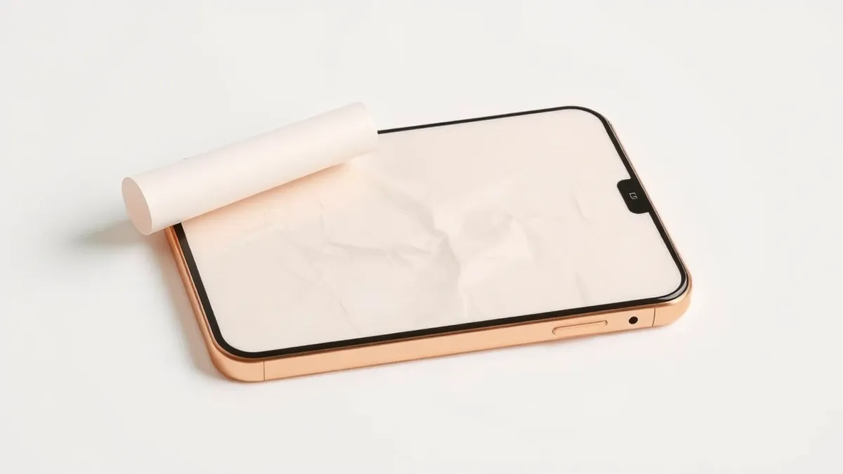 Illustration: A folded smartphone lies flat on a plain white surface.