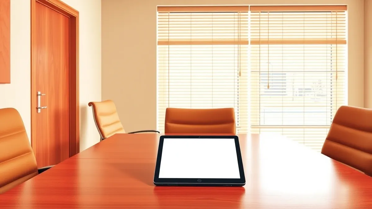 Illustration: A sleek conference room chair sits slightly askew near a locked door.