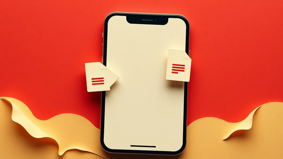 Illustration: A smartphone displays a blank app interface with an arrow pointing to a generic document icon.