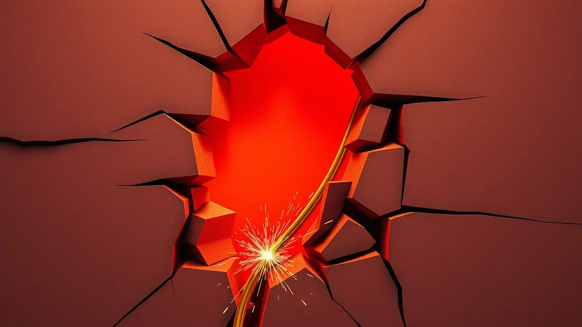 Illustration: A thick, glowing cable snaking through a jagged, dark crack in a solid stone wall.