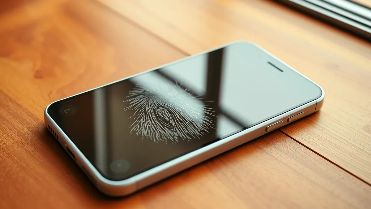 Illustration: A white smartphone rests on a wooden surface.
